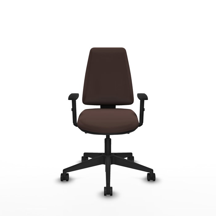 Chaise Elche Asynchrone Cuir écologique Marron foncé Base pyramidale noire Accoudoir 1D Sans appui-tête Roulettes 65mm nylon