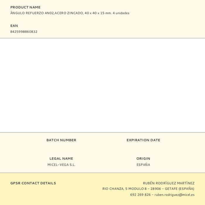 Edm Angle de renfort An02, Acier zincé, 40 x 40 x 15 mm, Lot de 4 Edm Angle de renfort An02, Acier zincé, 40 x 40 x 15 mm, Lot de 4
