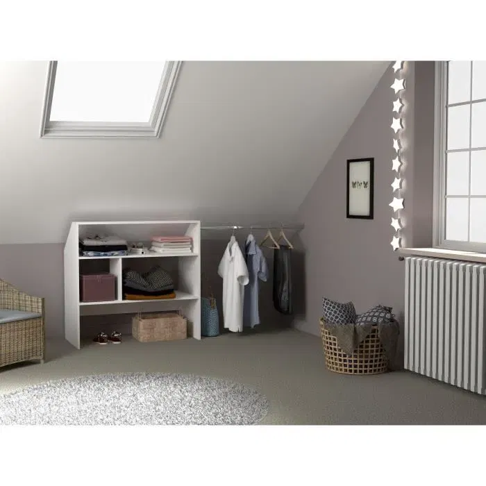 ARTIC EKIPA - Kit dressing sous comble, 1 penderie, décor mélaminé blanc, L197 x P50 x H94 cm ARTIC EKIPA - Kit dressing sous comble, 1 penderie, décor mélaminé blanc, L197 x P50 x H94 cm