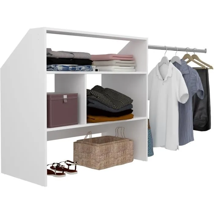 ARTIC EKIPA - Kit dressing sous comble, 1 penderie, décor mélaminé blanc, L197 x P50 x H94 cm ARTIC EKIPA - Kit dressing sous comble, 1 penderie, décor mélaminé blanc, L197 x P50 x H94 cm