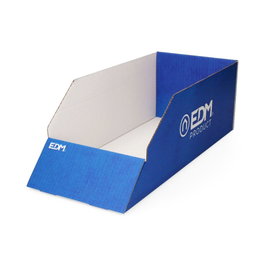 Edm Caisse présentoir matériel électrique, carton bleu, 19.8 x 46.5 x 15.5 cm