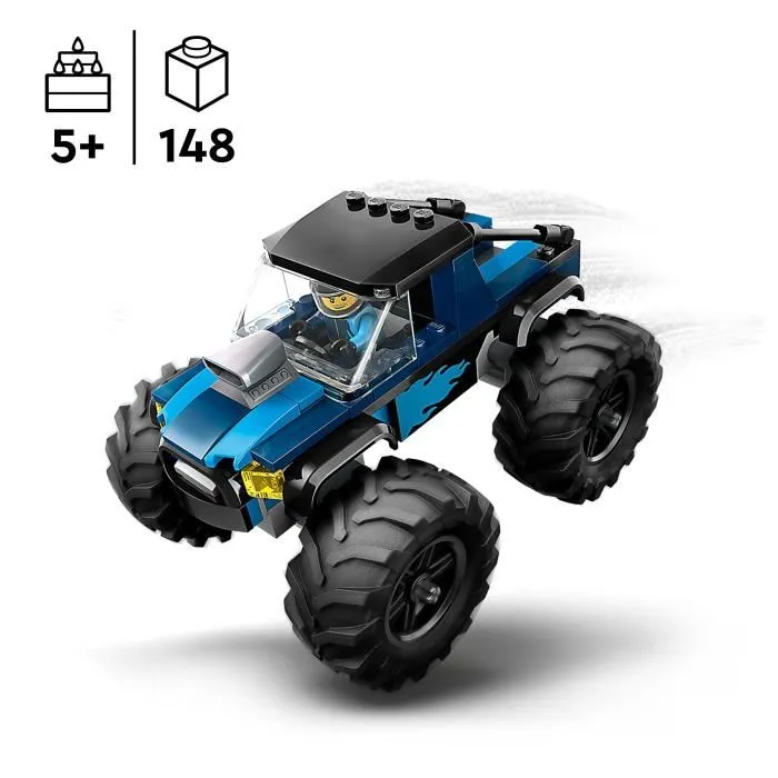 LEGO 60402 City - Monster Truck Bleu Tout Terrain avec Pilote Minifigurine, Jeu de Construction 148 Pièces, Cadeau Enfant Dès 3 Ans