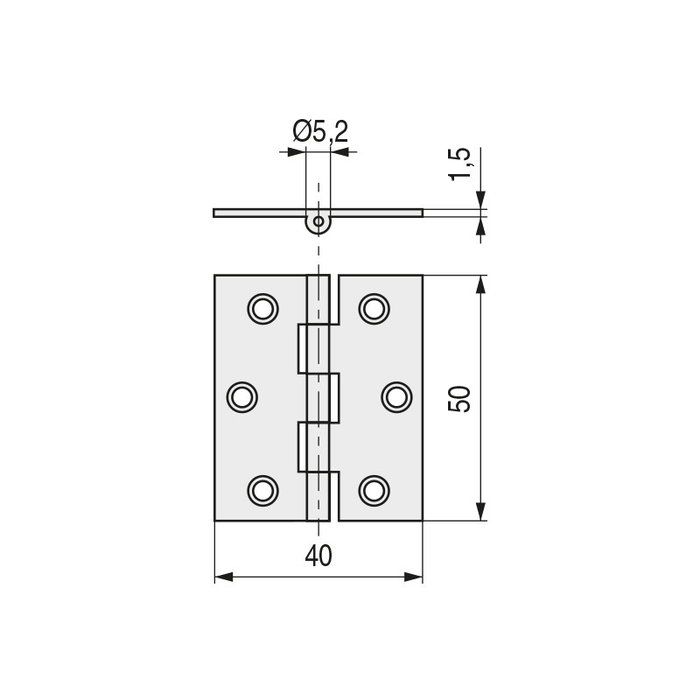 HERRAJES ALK 40-35 50X40 Bisagra de porte en laiton plat sans remate, finition nickel