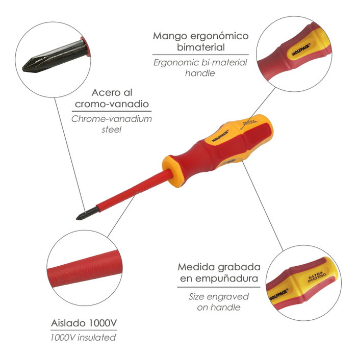 WOLFPACK LINEA PROFESIONAL Tournevis Phillips Isolé VDE PH0 3,0 x 60 mm