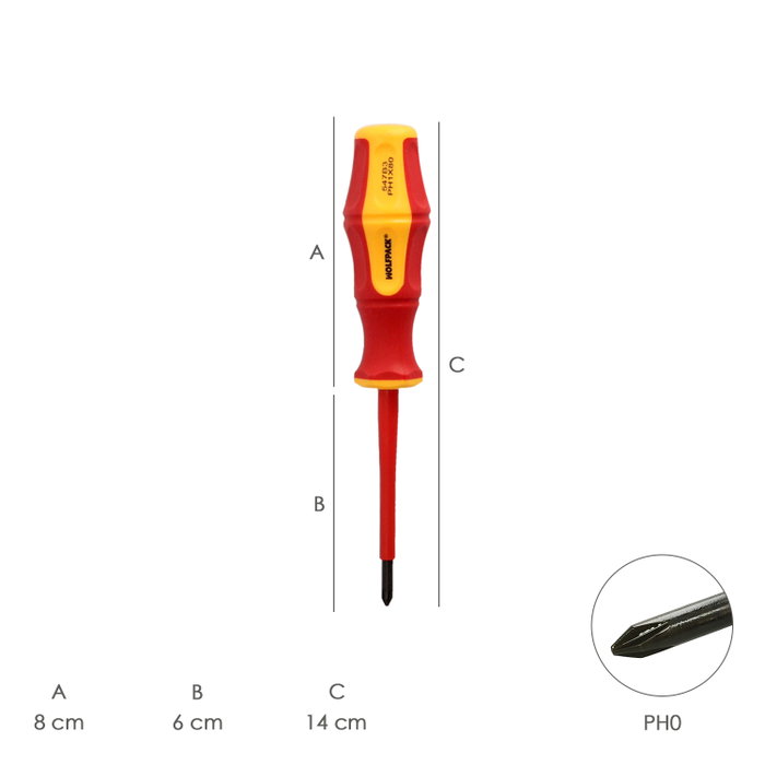 WOLFPACK LINEA PROFESIONAL Tournevis Phillips Isolé VDE PH0 3,0 x 60 mm