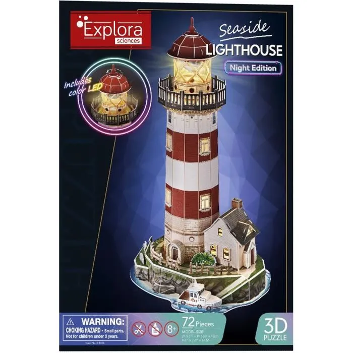 Explora Sciences Puzzle 3D Phare - Kit de modélisme éducatif 72 pièces - À partir de 8 ans - Facile à assembler sans colle