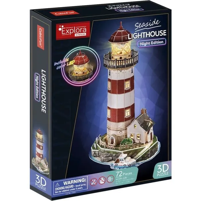 Explora Sciences Puzzle 3D Phare - Kit de modélisme éducatif 72 pièces - À partir de 8 ans - Facile à assembler sans colle