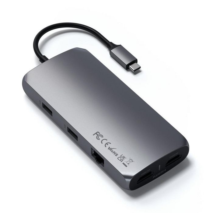 Satechi - Adaptateur multiport USB-C MX pour Mac M1 - Dual 4K HDMI 60Hz, PD 100W, Gigabit LAN, USB-C, 2x USB-A 3.0, lecteur Micro/SD, jack 3.5mm