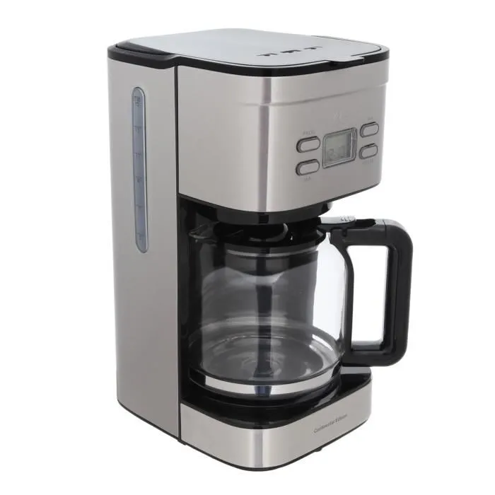 Continental Edison Cafetière Filtre Programmable Inox 1.5L 900W avec Minuteur Digital et Écran LCD