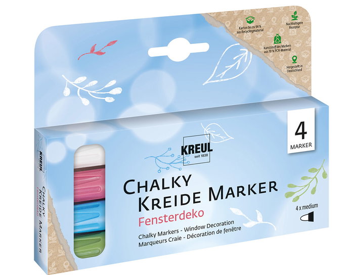 Kreul Set 4 Marqueurs à Craie KREUL CHALKY pour Décoration de Fenêtres Kreul Set 4 Marqueurs à Craie KREUL CHALKY pour Décoration de Fenêtres