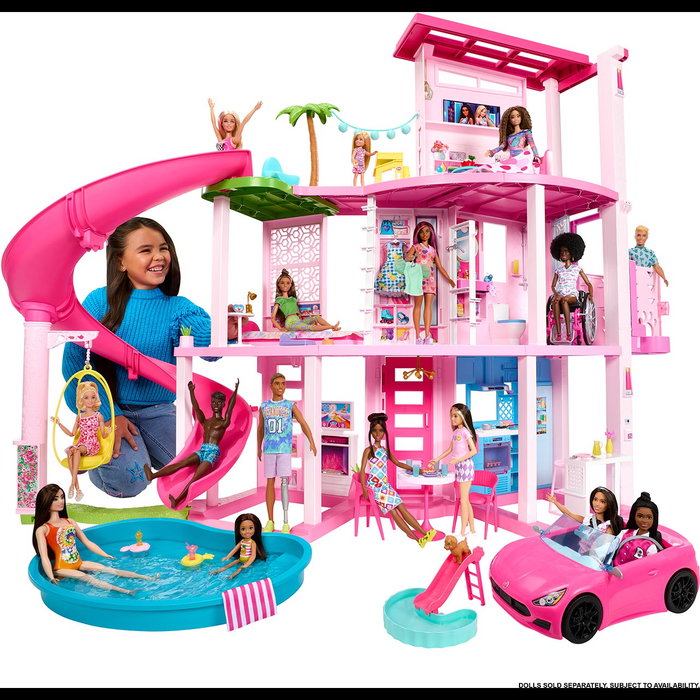Barbie Dreamhouse 2023 Hmx10 Mattel - Maison de poupée Barbie de 2 étages avec 6 zones de jeu, ascenseur et balançoire, pour enfants de 3 ans et plus, multilingue