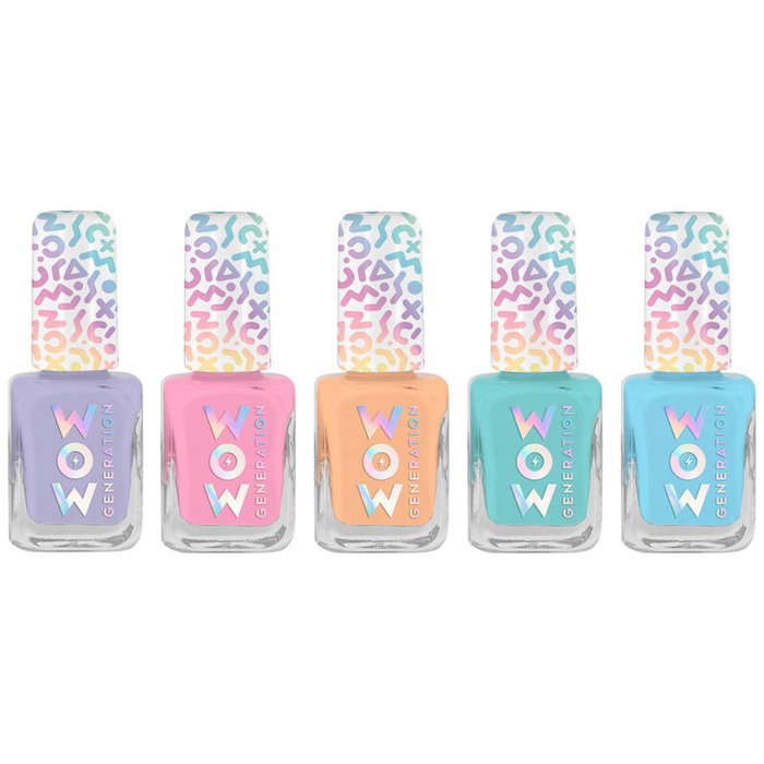 WOW GENERATION Blister de 5 vernis à ongles - Couleurs pastel (lilas, rose, jaune, vert, bleu)