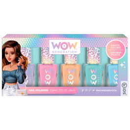 WOW GENERATION Blister de 5 vernis à ongles - Couleurs pastel (lilas, rose, jaune, vert, bleu)