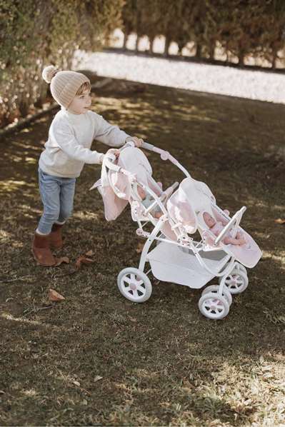 Muñecas Arias Coche Gemelar Universe pour bébé avec sac de transport, dimensions 45x70x73 cm, hauteur guidon réglable 47-77 cm, montage nécessaire, âge recommandé 3 ans