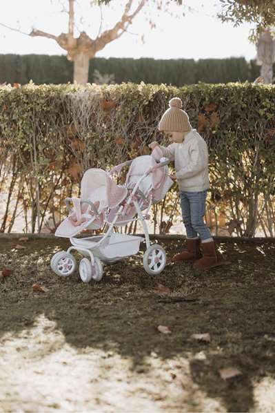 Muñecas Arias Coche Gemelar Universe pour bébé avec sac de transport, dimensions 45x70x73 cm, hauteur guidon réglable 47-77 cm, montage nécessaire, âge recommandé 3 ans