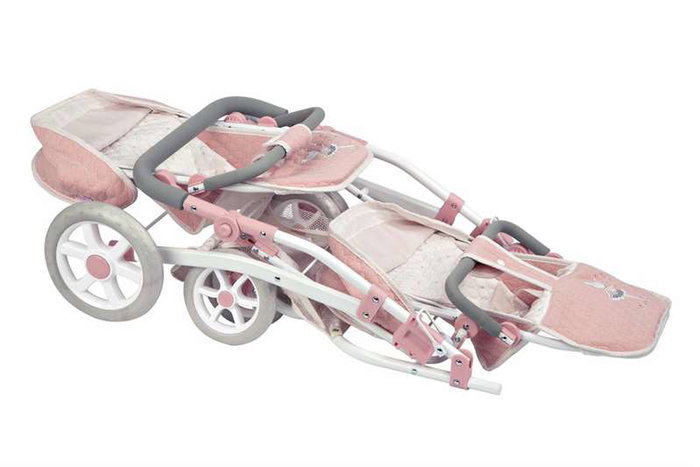 Muñecas Arias Coche Gemelar Universe pour bébé avec sac de transport, dimensions 45x70x73 cm, hauteur guidon réglable 47-77 cm, montage nécessaire, âge recommandé 3 ans