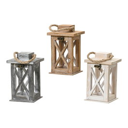 Decoris Lanterne décorative en bois de sapin, couleurs assorties, 11 x 11 x 18,5 cm