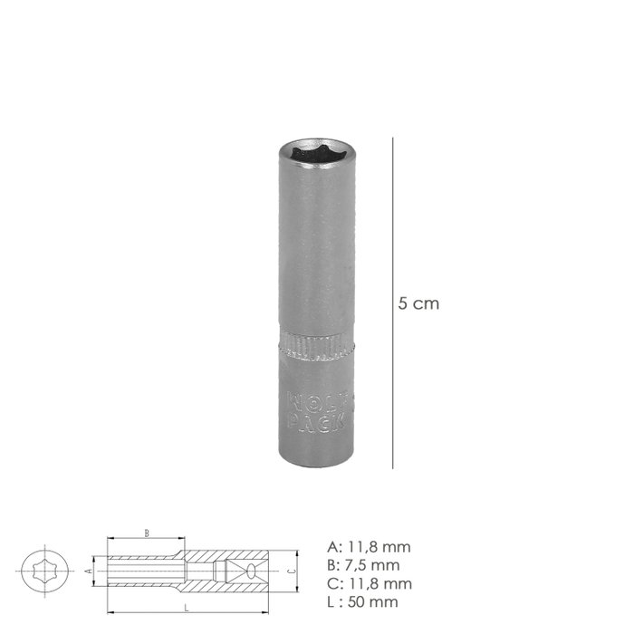 WOLFPACK LINEA PROFESIONAL Clé à douille hexagonale longue 1/4 pol. 8 mm