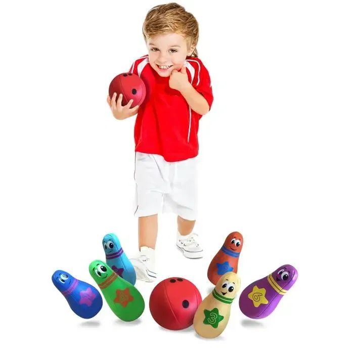STAMP Pack Bowling pour enfants, 6 quilles et 2 boules en mousse, jeu d'intérieur et d'extérieur à partir de 2 ans STAMP Pack Bowling pour enfants, 6 quilles et 2 boules en mousse, jeu d'intérieur et d'extérieur à partir de 2 ans