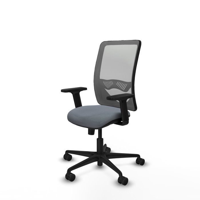 Chaise Zulema Synchro 3 positions tissu Gris Base en nylon noir Accoudoir 2D Sans appui-tête Roulettes 65mm nylon