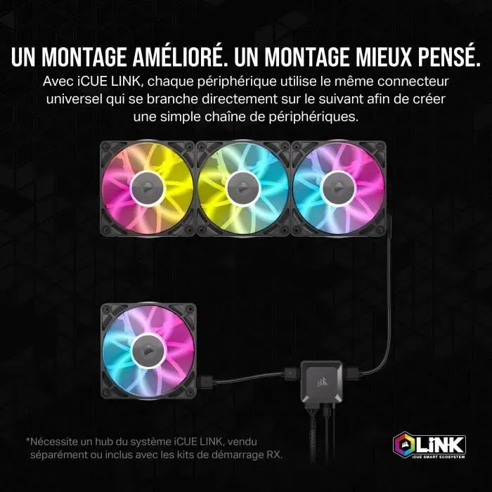 Corsair CO-9051023-WW - Kit d'extension ventilateurs PWM iCUE LINK RX140 RGB 140 mm, blanc, refroidissement PC, à palier à lévitation magnétique