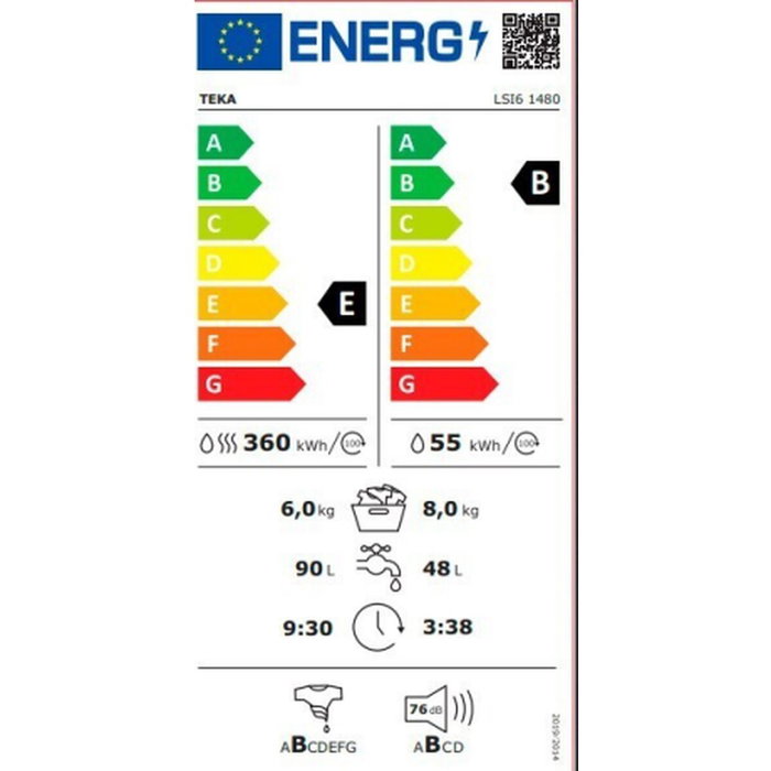Laveuse - Sécheuse Teka LSI61480 8kg / 6kg 1400 rpm Laveuse - Sécheuse Teka LSI61480 8kg / 6kg 1400 rpm