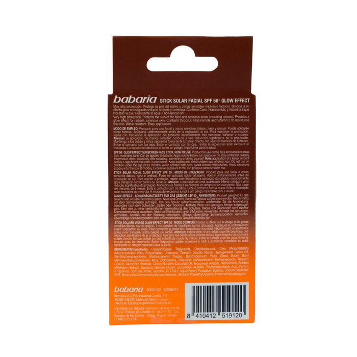 Babaria Stick Solaire Visage Glow Effect SPF50+ Protection UVB UVA IR HEV 20 ml Babaria Stick Solaire Visage Glow Effect SPF50+ Protection UVB UVA IR HEV 20 ml