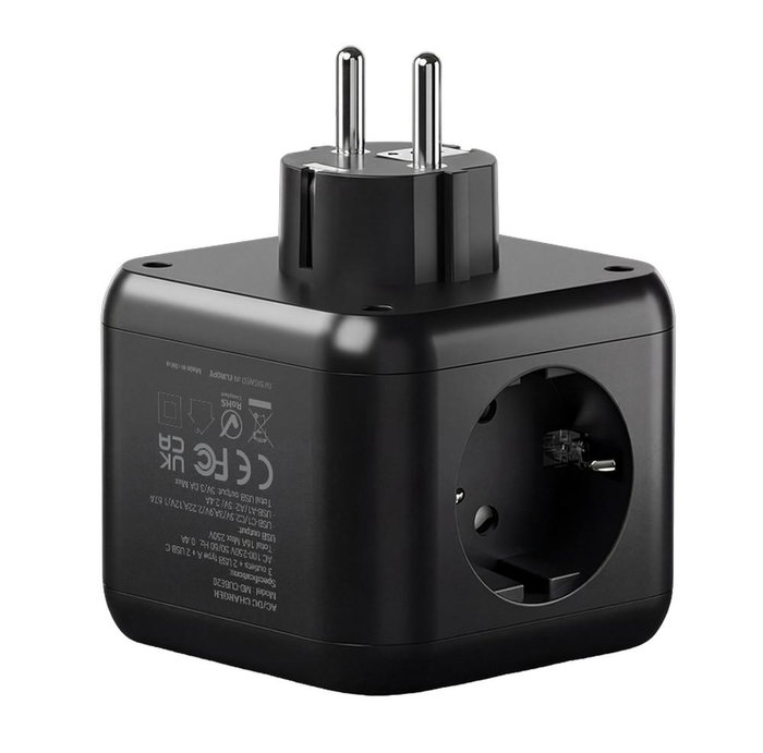 Mars Gaming MDCUBE20 Chargeur mural 20W GaN Multiprise USB-C USB-A 3 Prises SCHUKO Noir