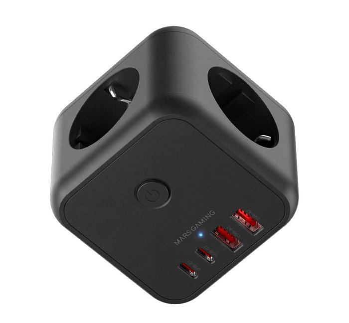 Mars Gaming MDCUBE20 Chargeur mural 20W GaN Multiprise USB-C USB-A 3 Prises SCHUKO Noir
