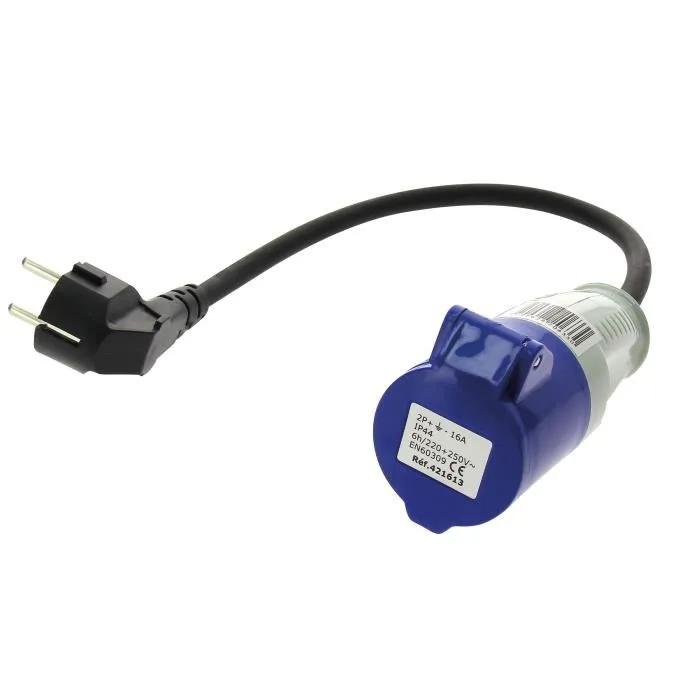 Adaptateur Prise Femelle CEE P17 vers Mâle Schuko 16A 220V avec Cordon 28 cm Adaptateur Prise Femelle CEE P17 vers Mâle Schuko 16A 220V avec Cordon 28 cm