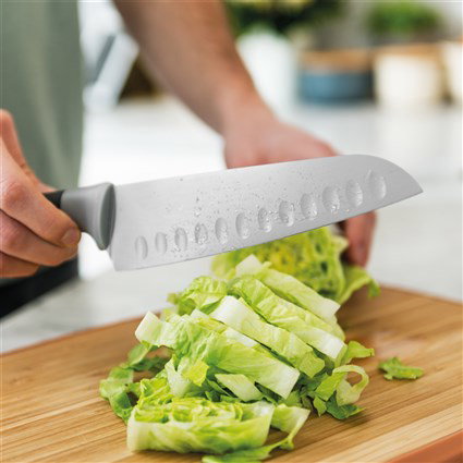 Berghoff 3950038 Couteau Santoku Gris Antiadhésif de 17 cm avec Fourreau Protecteur
