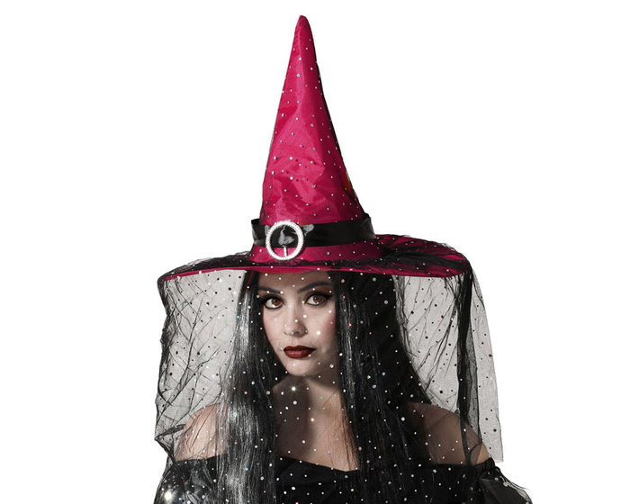 Accesorio Sombrero de Bruja Rojo con Velo Negro y Detalles de Lentejuelas - Disfraz Halloween Impactante, Tema Hechicera Glam Accesorio Sombrero de Bruja Rojo con Velo Negro y Detalles de Lentejuelas - Disfraz Halloween Impactante, Tema Hechicera Glam