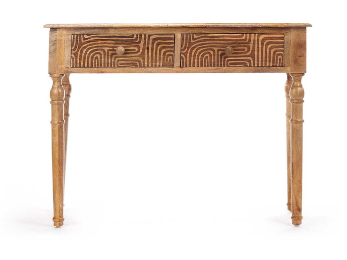 Gifdecor Table d'appoint 2 tiroirs courbes naturelle bois manguier marron 98 x 77 x 42 cm