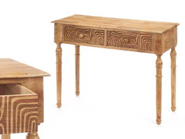 Gifdecor Table d'appoint 2 tiroirs courbes naturelle bois manguier marron 98 x 77 x 42 cm