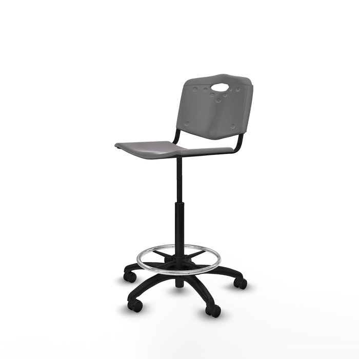 Tabouret Taburete Robledo Pivotant Chlorure de polyvinyle Gris clair Structure polyamide noire Sans accoudoirs Sans appui-tête Roulettes pour moquette