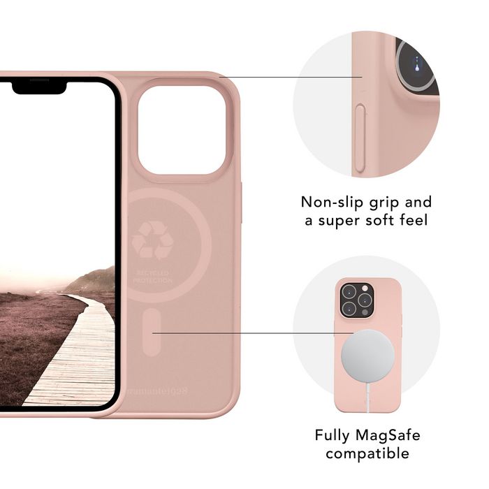 dbramante1928 Monaco Étui Silicone MagSafe avec Grip Doux pour iPhone 14 Pro - Couleur Sable Rose - Protection Intégrale et Compatible Charge Sans Fil