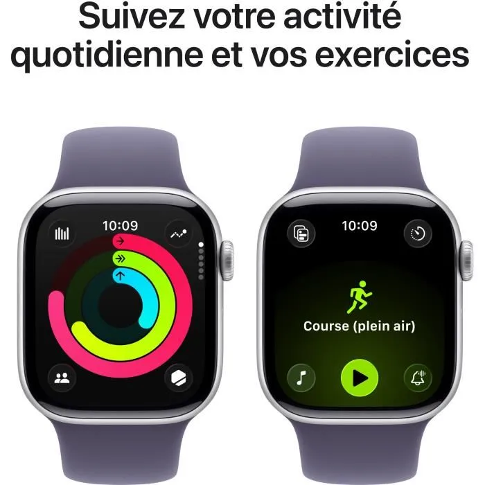 Apple Apple Watch Series 11 GPS + Cellular 42mm - Boîtier aluminium argent avec bracelet sport Purple Fog S/M