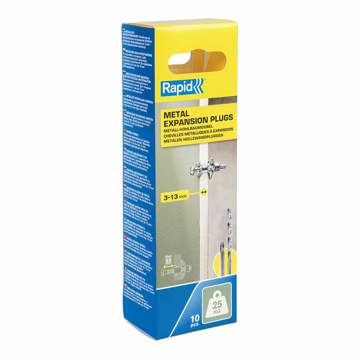 Rapid Chevilles à Expansion Métal pour Cloison Plâtre 3-13mm, Lot de 10, Charge Max 25 kg