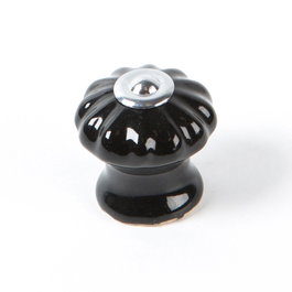 Rei E524 Bouton de meuble en porcelaine et acier noir Ø28 mm