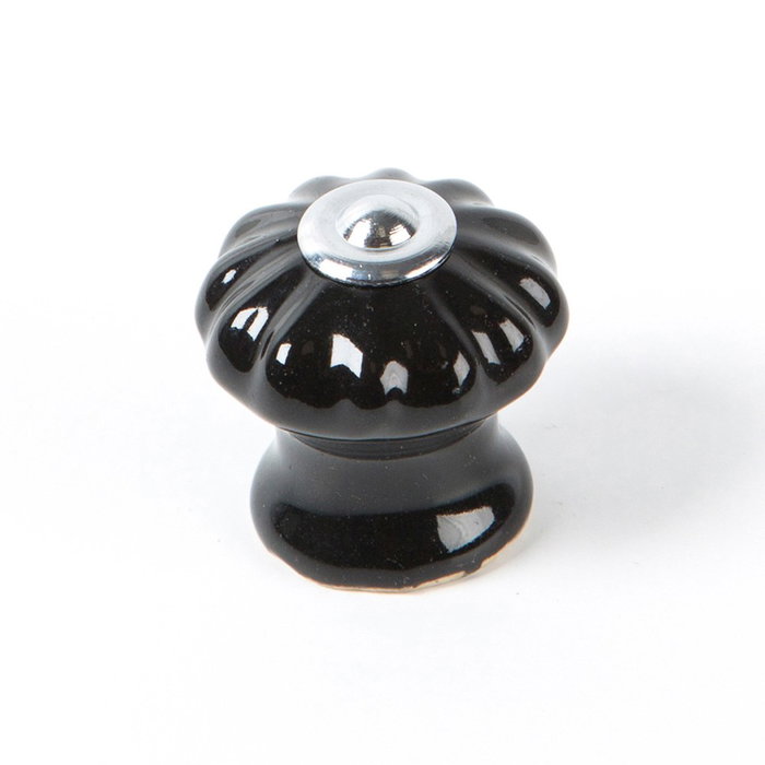 Rei E524 Bouton de meuble en porcelaine et acier noir Ø28 mm Rei E524 Bouton de meuble en porcelaine et acier noir Ø28 mm