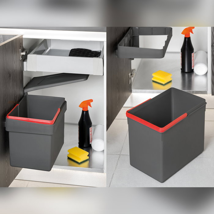 Emuca Bac de tri sélectif pour montage sur porte de meuble Recycle, 1 bac extractible de 15 litres, Plastique gris anthracite Emuca Bac de tri sélectif pour montage sur porte de meuble Recycle, 1 bac extractible de 15 litres, Plastique gris anthracite