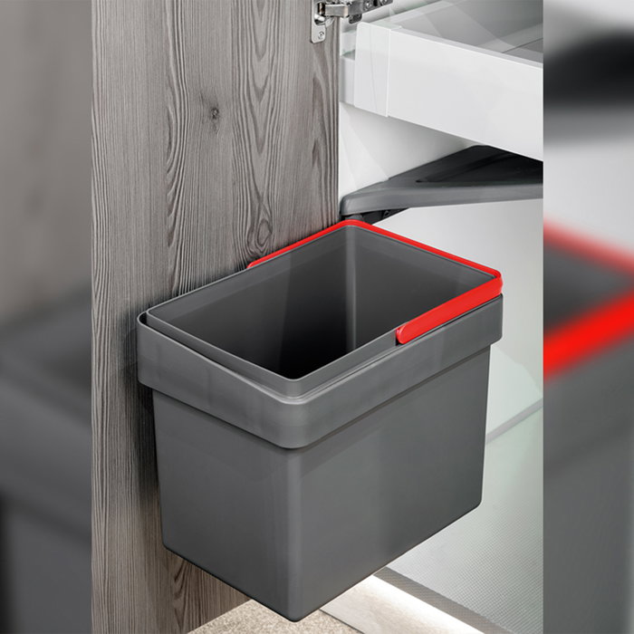 Emuca Bac de tri sélectif pour montage sur porte de meuble Recycle, 1 bac extractible de 15 litres, Plastique gris anthracite
