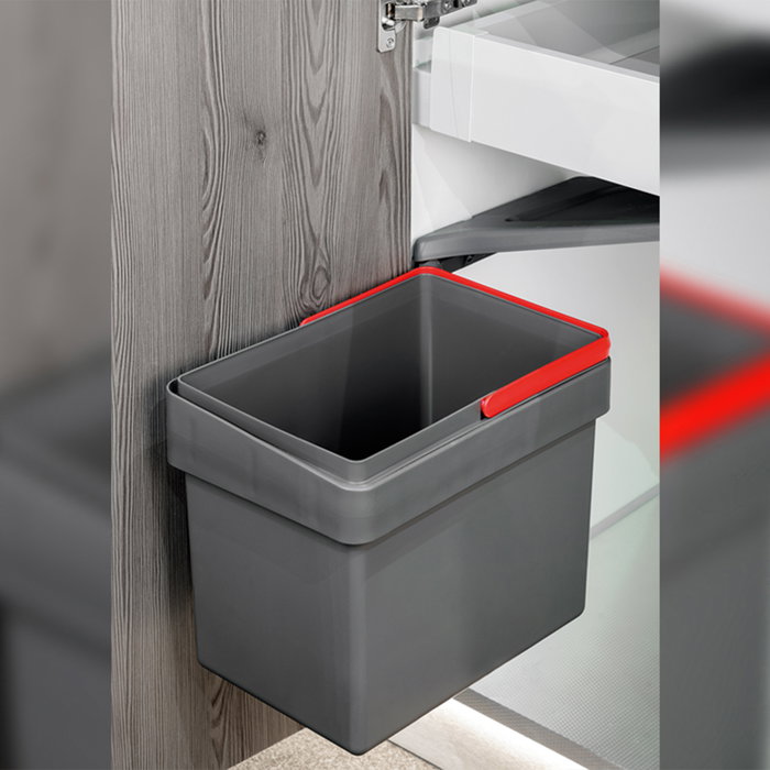 Emuca Bac de tri sélectif pour montage sur porte de meuble Recycle, 1 bac extractible de 15 litres, Plastique gris anthracite Emuca Bac de tri sélectif pour montage sur porte de meuble Recycle, 1 bac extractible de 15 litres, Plastique gris anthracite
