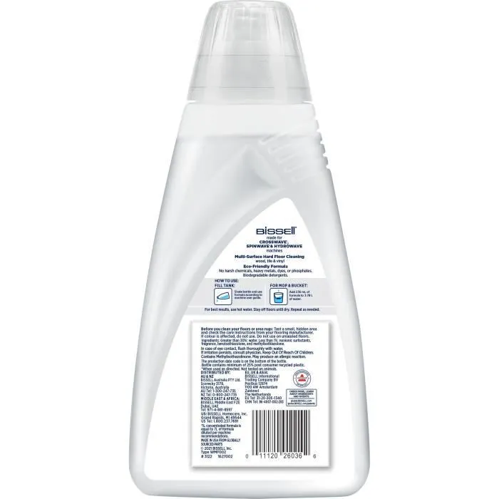 BISSELL Nettoyant pour sols B3122 Crosswave - Formule Naturelle 1L, Spécial Animaux, Nettoyage Multi-Surfaces