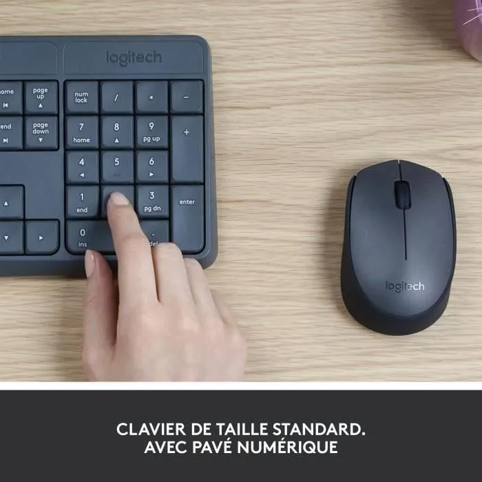 Logitech MK235 Clavier et Souris sans fil AZERTY Graphite avec pavé numérique et touches raccourcis - Autonomie 36 mois