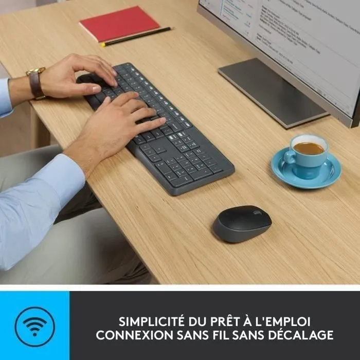 Logitech MK235 Clavier et Souris sans fil AZERTY Graphite avec pavé numérique et touches raccourcis - Autonomie 36 mois