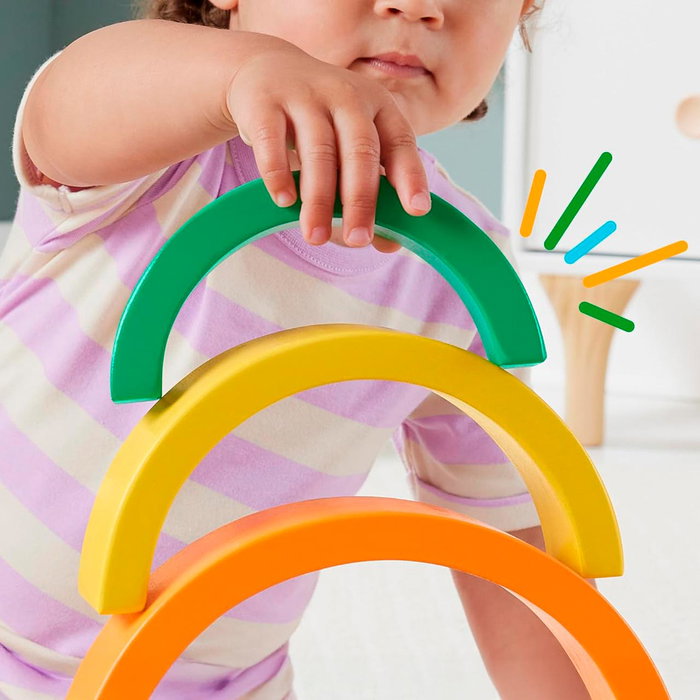 Fisher-Price Arcoíris Apilable De Madera Hxt73 - Jouet d'éveil en bois, arcs à empiler, 6 pièces, couleurs vives, pour enfants dès 18 mois