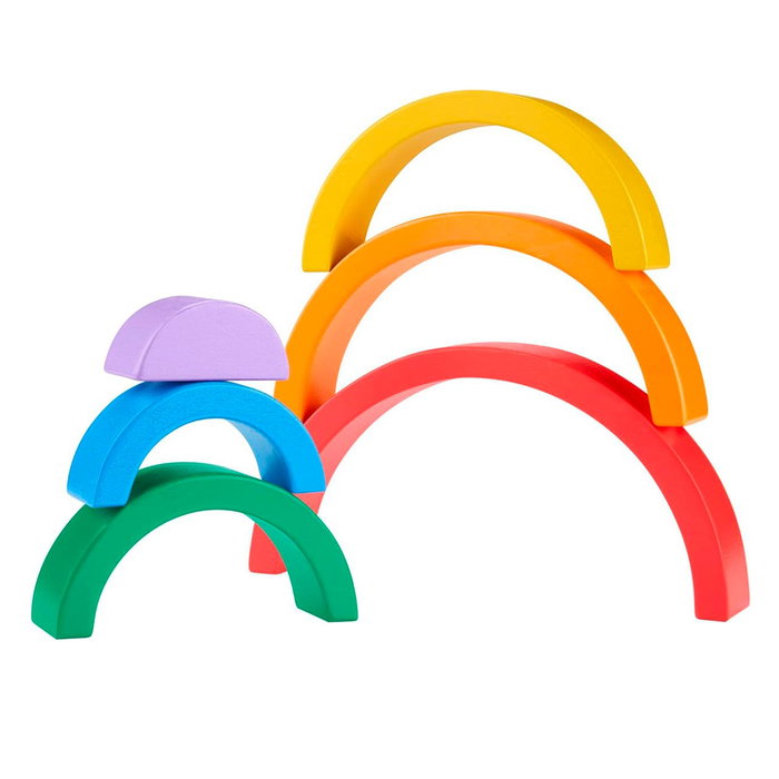 Fisher-Price Arcoíris Apilable De Madera Hxt73 - Jouet d'éveil en bois, arcs à empiler, 6 pièces, couleurs vives, pour enfants dès 18 mois