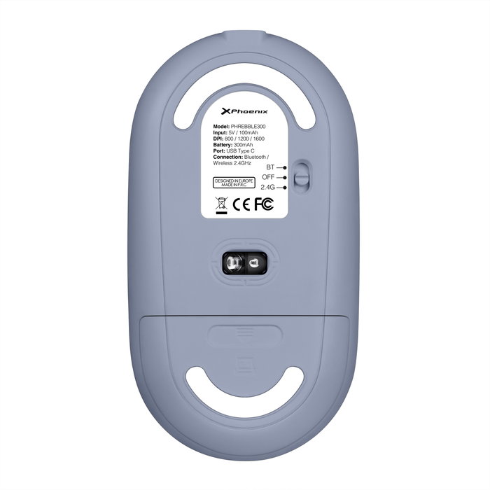 Phoenix Technologies Souris Sans Fil Rebble Bluetooth et 2.4 GHz Bleue - Silencieuse, Légère, Rechargeable USB-C