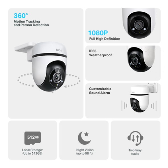 TP-Link Tapo C500 Caméra WiFi Surveillance 360° IP65 Vision Nocturne Full HD 1080p Détection IA TP-Link Tapo C500 Caméra WiFi Surveillance 360° IP65 Vision Nocturne Full HD 1080p Détection IA